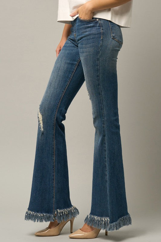 MID-RISE WIDE ELASTIC BANDED FLARE JEANS - Sleekdenim.com