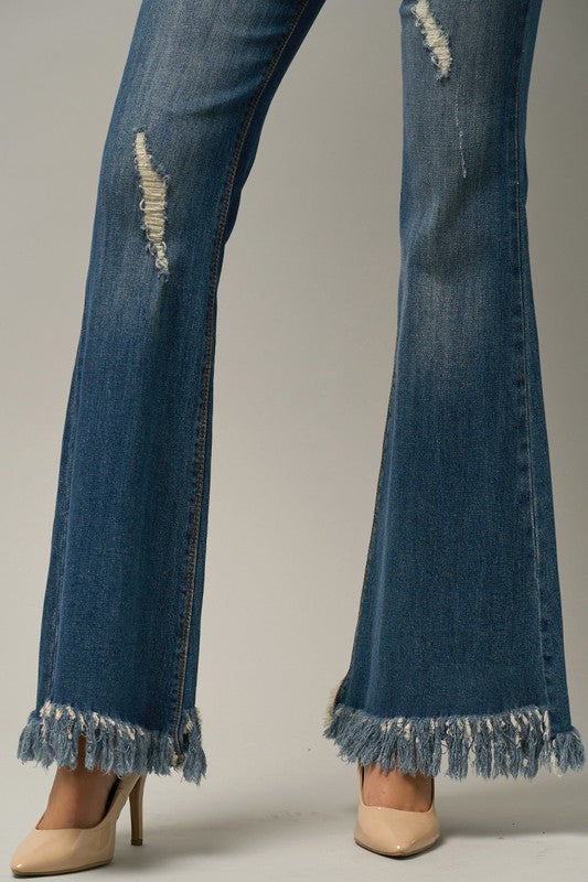 MID-RISE WIDE ELASTIC BANDED FLARE JEANS - Sleekdenim.com