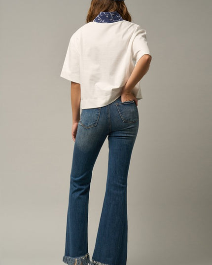 MID-RISE WIDE ELASTIC BANDED FLARE JEANS - Sleekdenim.com