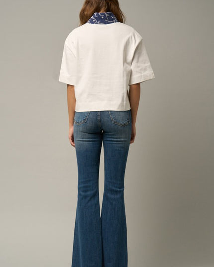 MID-RISE WIDE ELASTIC BANDED FLARE JEANS - Sleekdenim.com