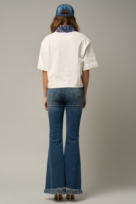 MID-RISE WIDE ELASTIC BANDED FLARE JEANS - Sleekdenim.com