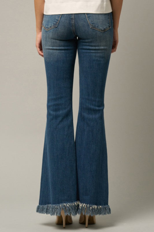 MID-RISE WIDE ELASTIC BANDED FLARE JEANS - Sleekdenim.com