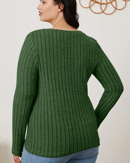 Basic Bae Full Size Ribbed V-Neck Long Sleeve T-Shirt - Sleekdenim.com