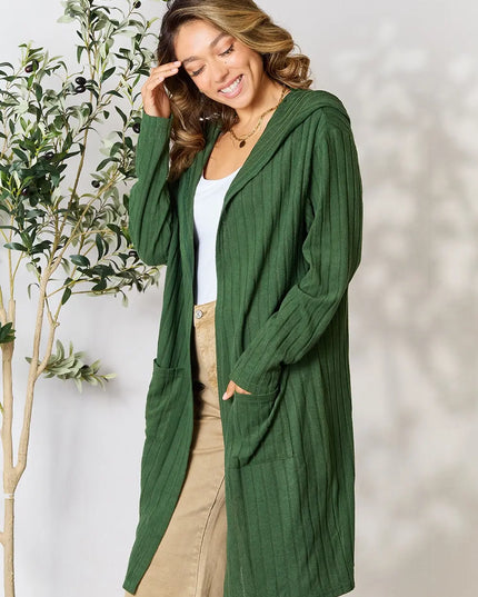 Basic Bae Full Size Hooded Sweater Cardigan - Sleekdenim.com