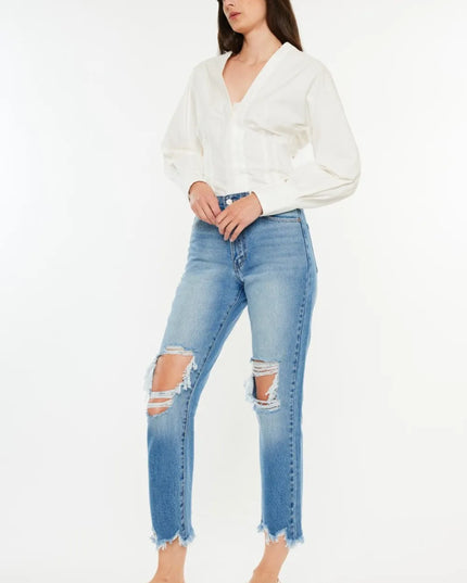 Kancan Distressed Frayed Hem Cropped Jeans - Sleekdenim.com