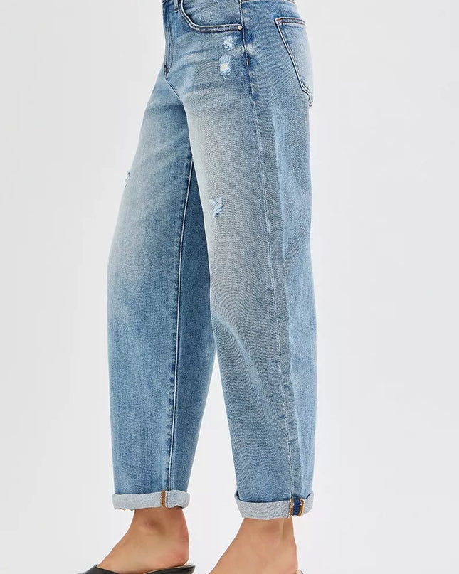 RISEN Full Size Slouchy Ankle Length Barrel Jeans with Cuffs Plus Size - Sleekdenim.com