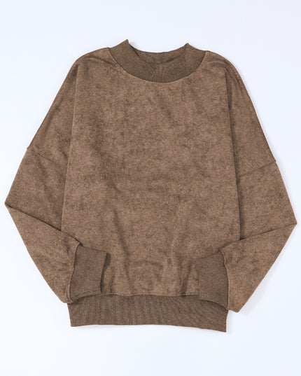 Brown Plain Drop Shoulder Crew Neck Pullover Sweatshirt