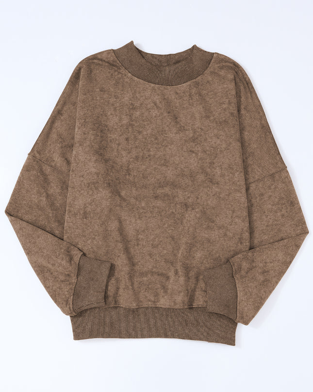 Brown Plain Drop Shoulder Crew Neck Pullover Sweatshirt