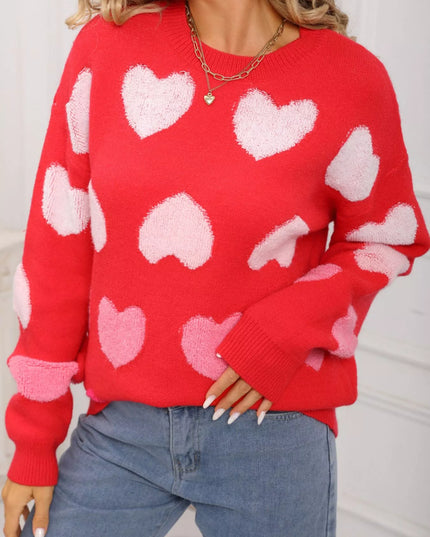 Valentine's Day Heart Pattern Fuzzy Knit Sweater - Sleekdenim.com