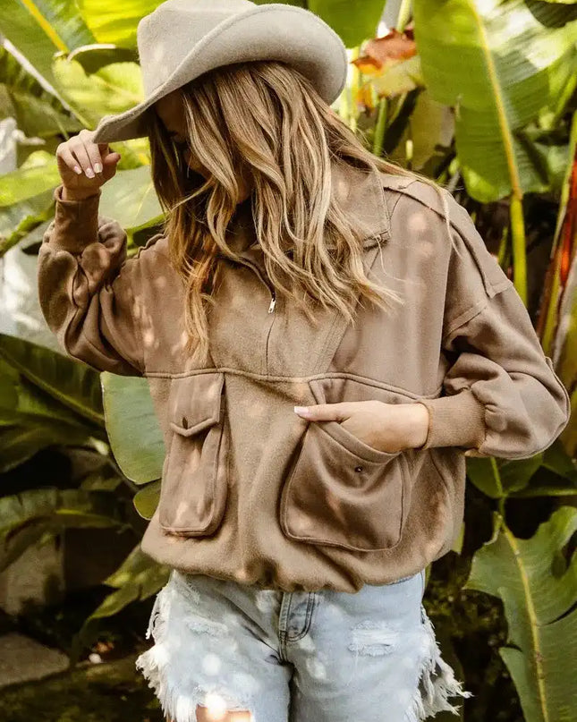 BiBi Half Zip Vintage Washed Fleece Pullover - Sleekdenim.com