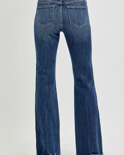 RISEN Full Size Mid Rise Flare Frayed Hem Jeans Plus Size - Sleekdenim.com