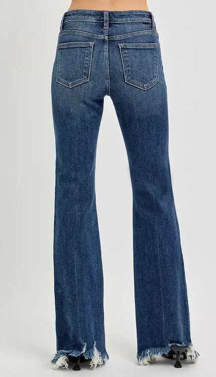 RISEN Mid Rise Flare Frayed Hem Jeans RDP5836 - Sleekdenim.com
