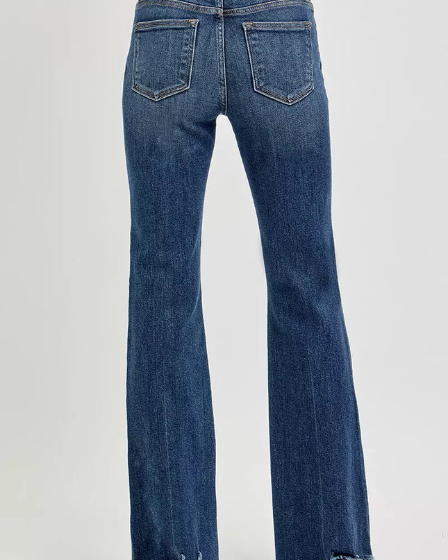 RISEN Full Size Mid Rise Flare Frayed Hem Jeans Plus Size - Sleekdenim.com