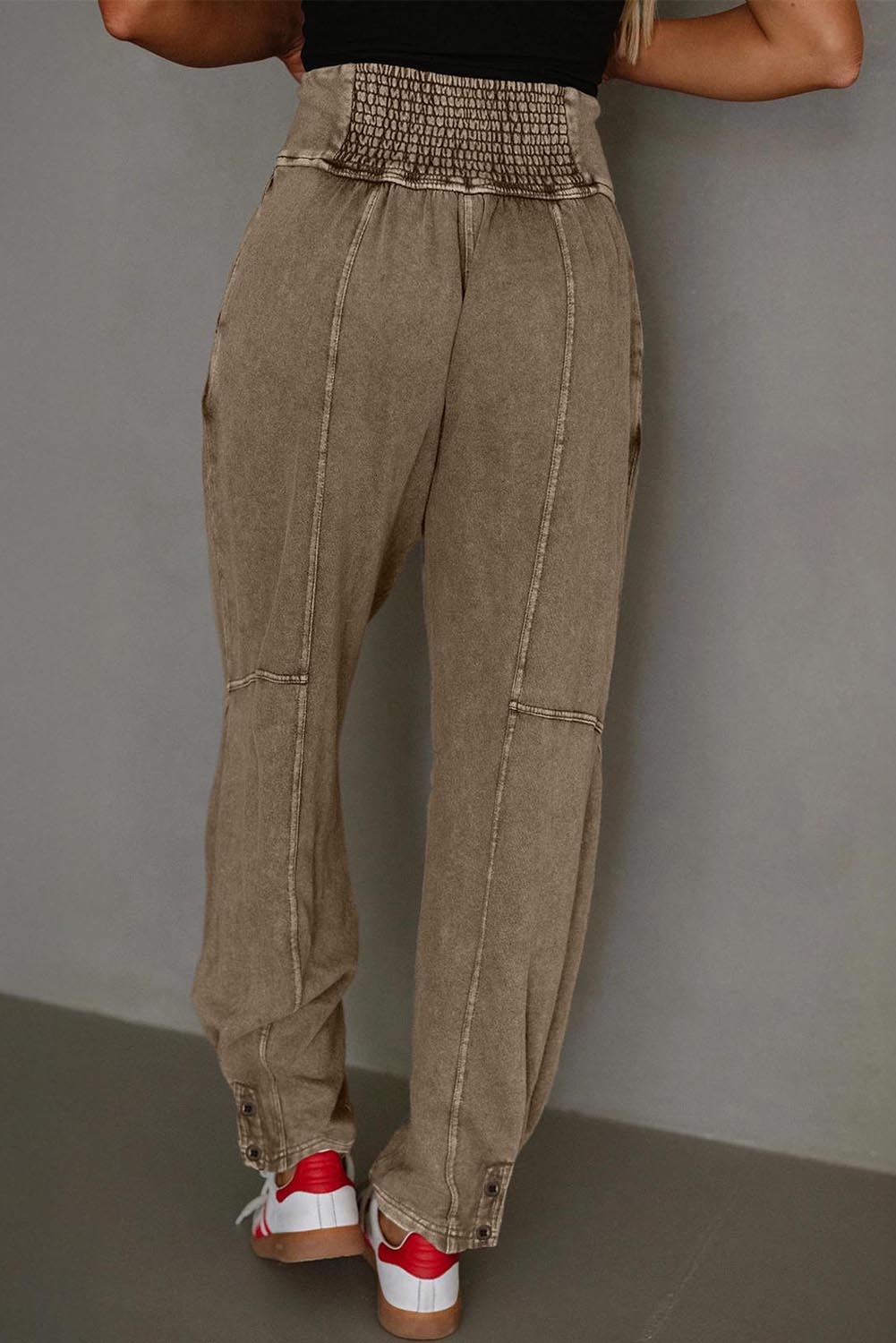 Medium Grey Mineral Wash Jogger Style High Waist Pants - Sleekdenim.com