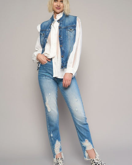 HIGH RISE CROPPED BOYFIREND JEANS WITHOUT BELT - Sleekdenim.com