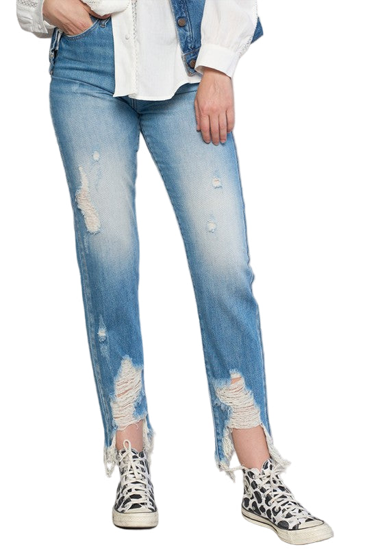 HIGH RISE CROPPED BOYFIREND JEANS WITHOUT BELT - Sleekdenim.com