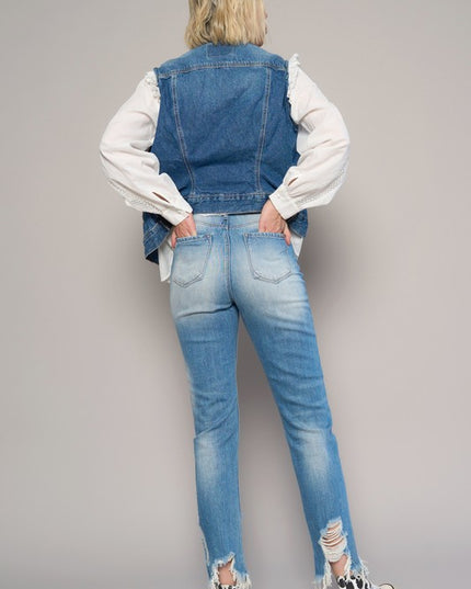 HIGH RISE CROPPED BOYFIREND JEANS WITHOUT BELT - Sleekdenim.com