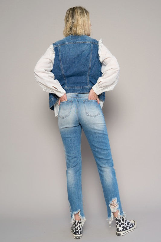 HIGH RISE CROPPED BOYFIREND JEANS WITHOUT BELT - Sleekdenim.com