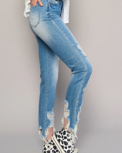 HIGH RISE CROPPED BOYFIREND JEANS WITHOUT BELT - Sleekdenim.com