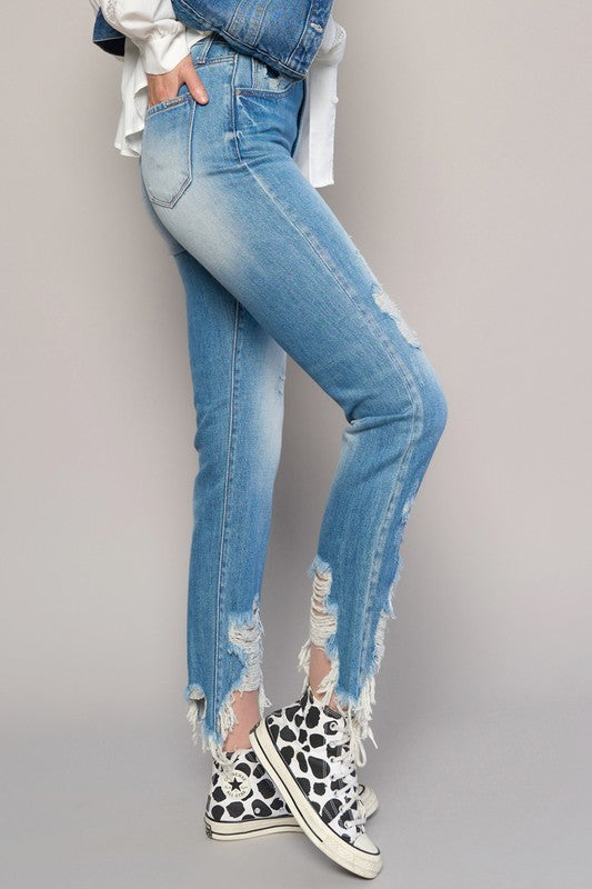 HIGH RISE CROPPED BOYFIREND JEANS WITHOUT BELT - Sleekdenim.com