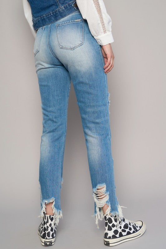 HIGH RISE CROPPED BOYFIREND JEANS WITHOUT BELT - Sleekdenim.com