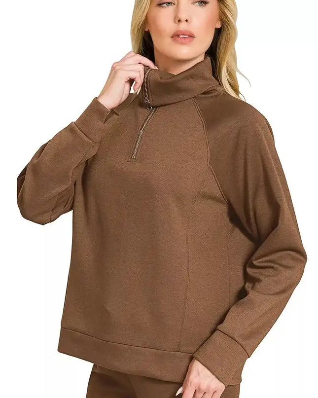 Zenana Scuba Half Zip Sweatshirts and Joggers Set - Sleekdenim.com