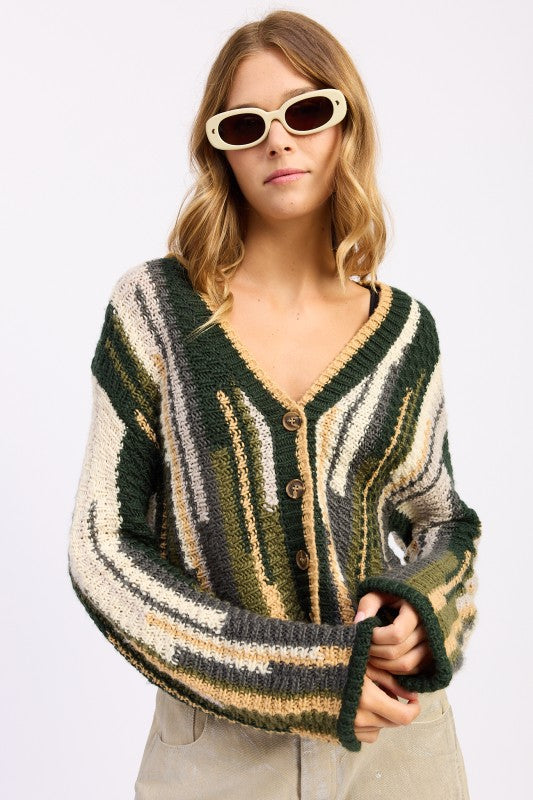 COLOR MIXED CARDIGAN TOP - Sleekdenim.com