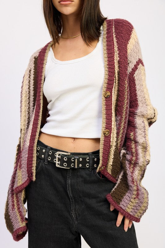 COLOR MIXED CARDIGAN TOP - Sleekdenim.com