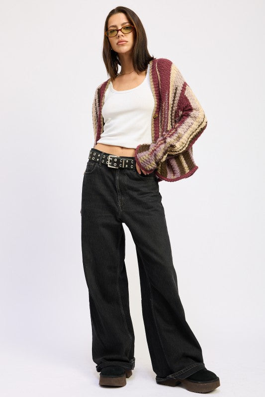 COLOR MIXED CARDIGAN TOP - Sleekdenim.com