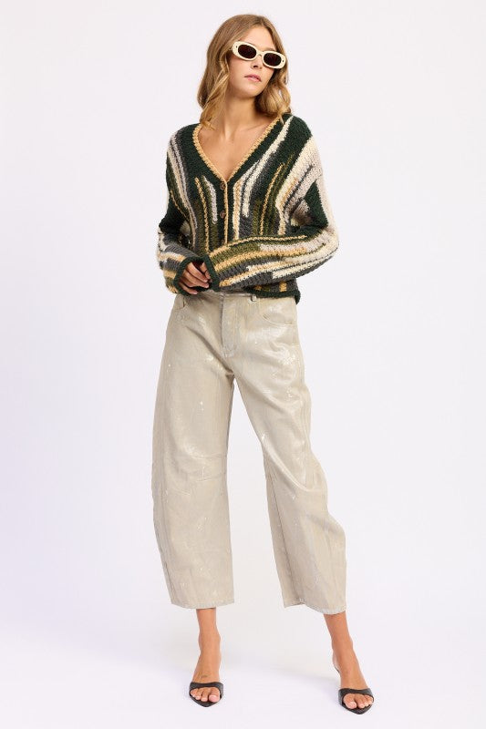 COLOR MIXED CARDIGAN TOP - Sleekdenim.com