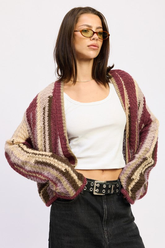COLOR MIXED CARDIGAN TOP - Sleekdenim.com