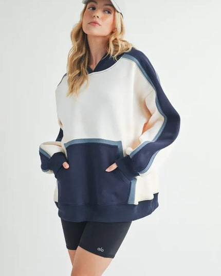 Aemi + Co Color Block Kangaroo Pocketed Hoodie - Sleekdenim.com