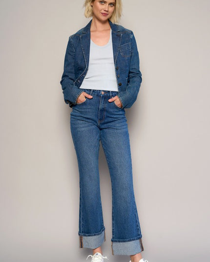 HIGH-RISE CUFFED CROP BOOT JEANS - Sleekdenim.com