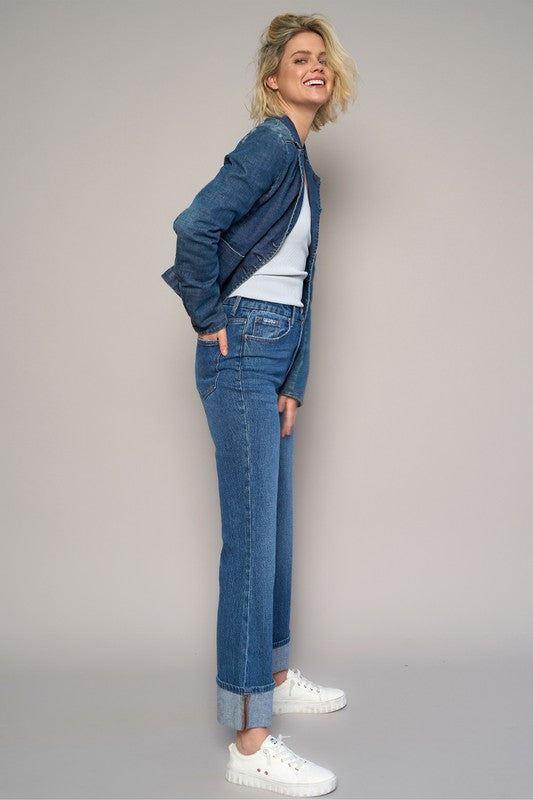 HIGH-RISE CUFFED CROP BOOT JEANS - Sleekdenim.com