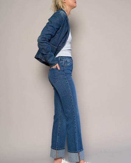 HIGH-RISE CUFFED CROP BOOT JEANS - Sleekdenim.com