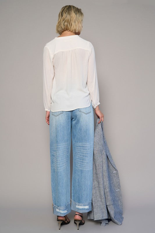 High Waist Crossover Ripped Straight Jeans - Sleekdenim.com