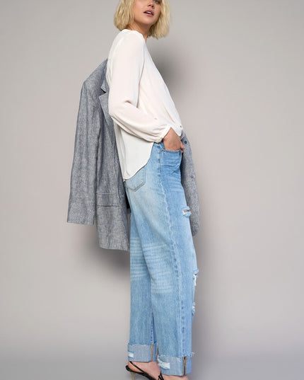 High Waist Crossover Ripped Straight Jeans - Sleekdenim.com