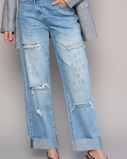 High Waist Crossover Ripped Straight Jeans - Sleekdenim.com