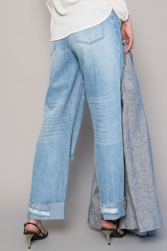 High Waist Crossover Ripped Straight Jeans - Sleekdenim.com