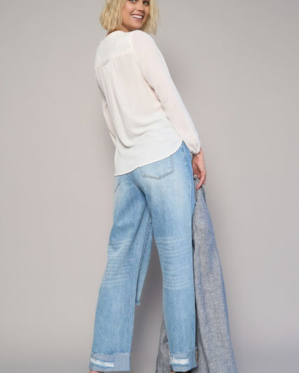 High Waist Crossover Ripped Straight Jeans - Sleekdenim.com