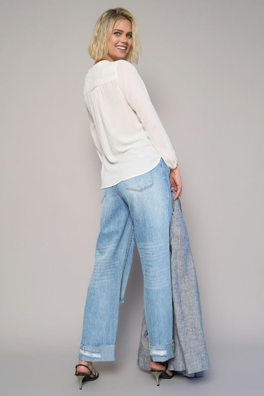 High Waist Crossover Ripped Straight Jeans - Sleekdenim.com