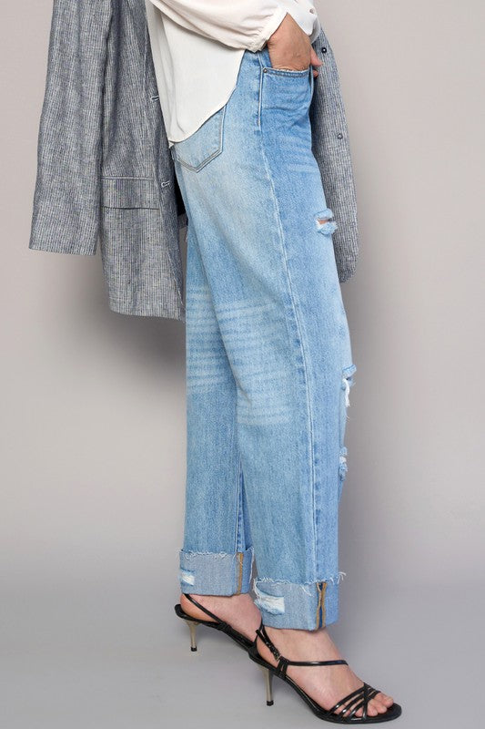 High Waist Crossover Ripped Straight Jeans - Sleekdenim.com
