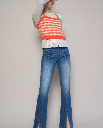 HIGH RISE FRONT SLIT SLIM BOOT JEANS - Sleekdenim.com