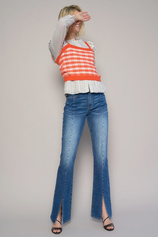 HIGH RISE FRONT SLIT SLIM BOOT JEANS - Sleekdenim.com