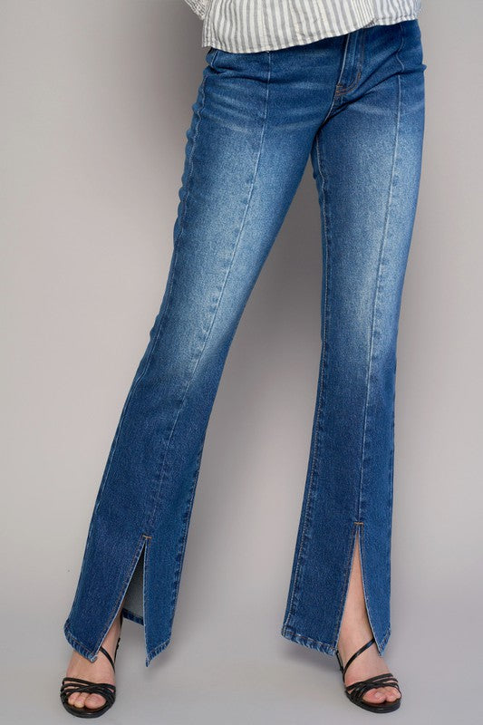 HIGH RISE FRONT SLIT SLIM BOOT JEANS - Sleekdenim.com