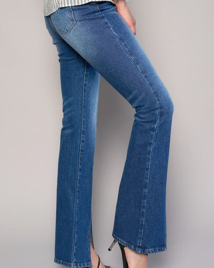 HIGH RISE FRONT SLIT SLIM BOOT JEANS - Sleekdenim.com