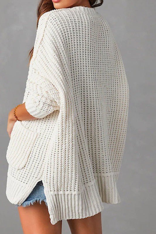 Ribbed knit open front cardigan with pockets | Sleekdenim.com