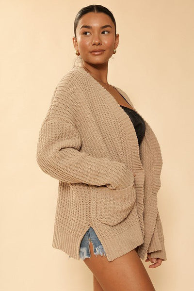 Ribbed knit open front cardigan with pockets | Sleekdenim.com