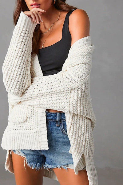 Ribbed knit open front cardigan with pockets | Sleekdenim.com