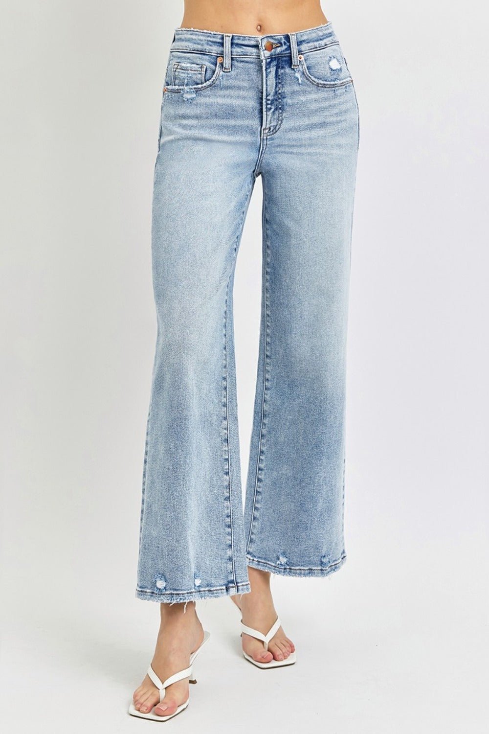 RISEN Full Size Tummy Control High Rise Crop Wide Leg Jeans | Sleekdenim.com